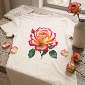 Pink Yellow Rose, T Shirt, Floral Botanical Tee, Romantic Flower Shirt, Personalized Gift for Mom Teacher Nurse Wife Grandma Sister Friend