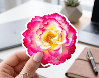 Roze roos sticker, geelroze sticker, bloemen, botanische sticker, tuinbloem, cadeau voor moeder, lerares, verpleegster, vriendin, planners, dagboeken, notitieboekjes