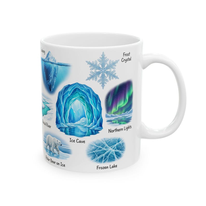 Winter Nature Coffee Mug Northern Light & Polar Bear Frozen Mug Arctic Ice Element Cave Ice Glacial Lake Tea Mug Winter Magic Lover Gift image 5