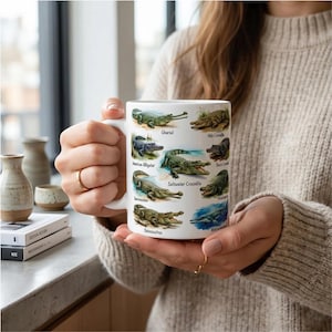 Taza de cocodrilo, taza de café para identificar caimanes, tabla de reptiles, regalo de cocodrilo prehistórico, regalo personalizado para profesor, padre o amigo.