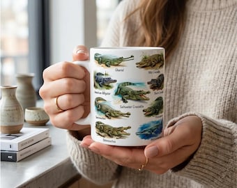Mok met krokodillenprint, koffiebeker met alligator-identificatie, reptielenkaart, cadeau met prehistorische krokodil, gepersonaliseerd cadeau voor leraar, vader of vriend