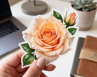 Perzikroos sticker, roze bloemensticker, romantische botanische bloemsticker, tuinroos, cadeau voor moeder, lerares, verpleegkundige, notitieboekjes, planners, dagboeken