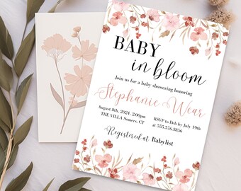 Baby in Bloom Baby Shower EDITABLE invitation with printable diaper raffle and books for baby tickets