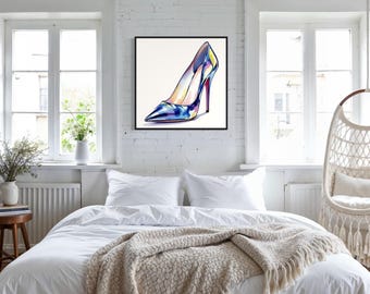 水彩画 高級ヒールシューズ キャンバス 30x30 壁アート 装飾