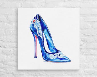 水彩画ヒールグラマーシューズキャンバス30×30インチウォールアートデコレーション