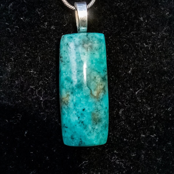 Petite Rectangular Mexican Turquoise Pendant - Striking Turquoise with Veining - 30mm x 10mm