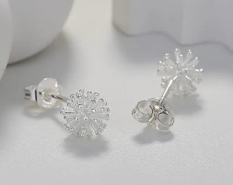 Earrings dandelion Earrings Sterling Silver Modern design silver wire ball earrings - Minimalist, simple