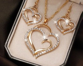 Exquisite Heart Shaped Earrings And Necklace Set