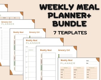 Meal Planner Printable, Digital PDF,GoodNotes,Notability,OneNote, Meal Tracker, Food Journal, Meal Prep, BONUS Grocery List, Inventory Sheet