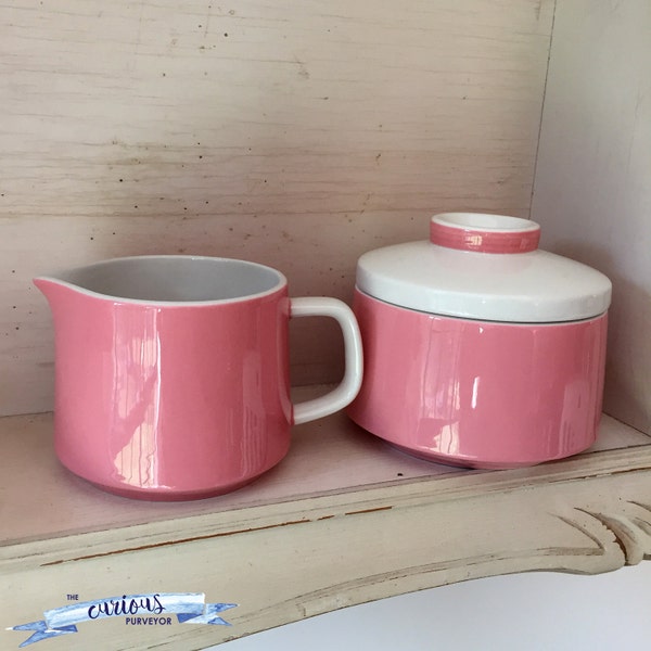 Gorgeous retro 1970s pink sugar bowl and milk jug set Japanese Mikasa Mediterrania