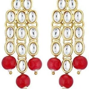 Aheli Kundan Studded Chandelier Earrings & Maang Tikka Set - Indian Traditional Bollywood Jewelry For Women - View #7