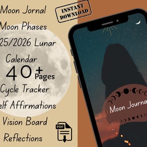 2025/26 Printable Moon Journal | Moon Calendar | Lunar Calendar | Astrology Planner |Full Moon| New Moon | Moon Phases | Moon Zodiac | PDF