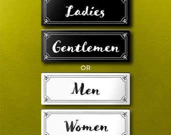 SET: Ladies/Gentlemen or Men/Women RESTROOM SIGNS - Lightweight and easy to install, modern designs, made to order.