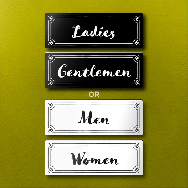 SET: Ladies/Gentlemen or Men/Women RESTROOM SIGNS - Lightweight and easy to install, modern designs, made to order.