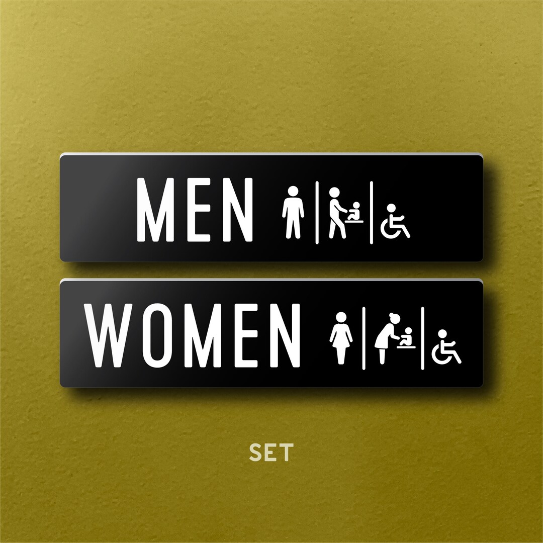 SET: Men/women RESTROOM SIGNS - Lightweight and Easy to Install, Modern ...