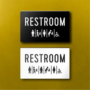 ALL-GENDER RESTROOM Sign with Mens&#39; Changing Table/Optional Transgender Icon. Lightweight & easy to install, modern designs, made to order.