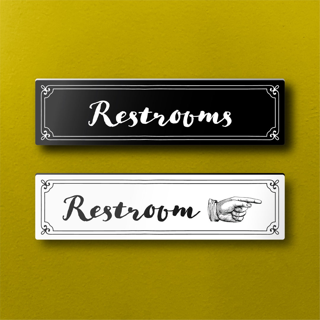 RESTROOM/S SIGN With Pointing Hand Arrow - 9x2.25”. Lightweight and ...