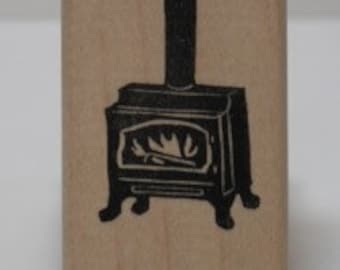 Wood Stove with Fire rubber stamp