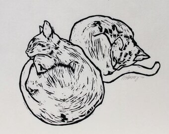 Abyssinian Nap Original Woodblock Print