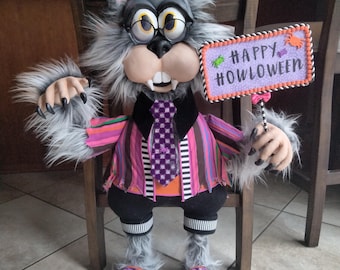Ready to ship! Woofie werewolf wreath attachment, Halloween attachment, cute wolf