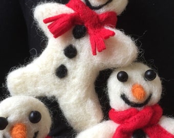 Needle felted snowman Christmas tree decorations