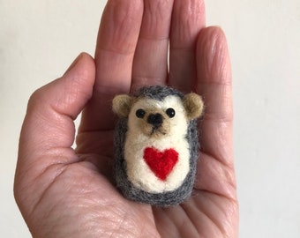 Needle Felted Valentine Love Heart Hedgehog