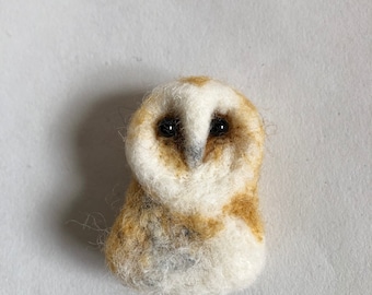 Needle Felted Barn Owl Brooch Badge