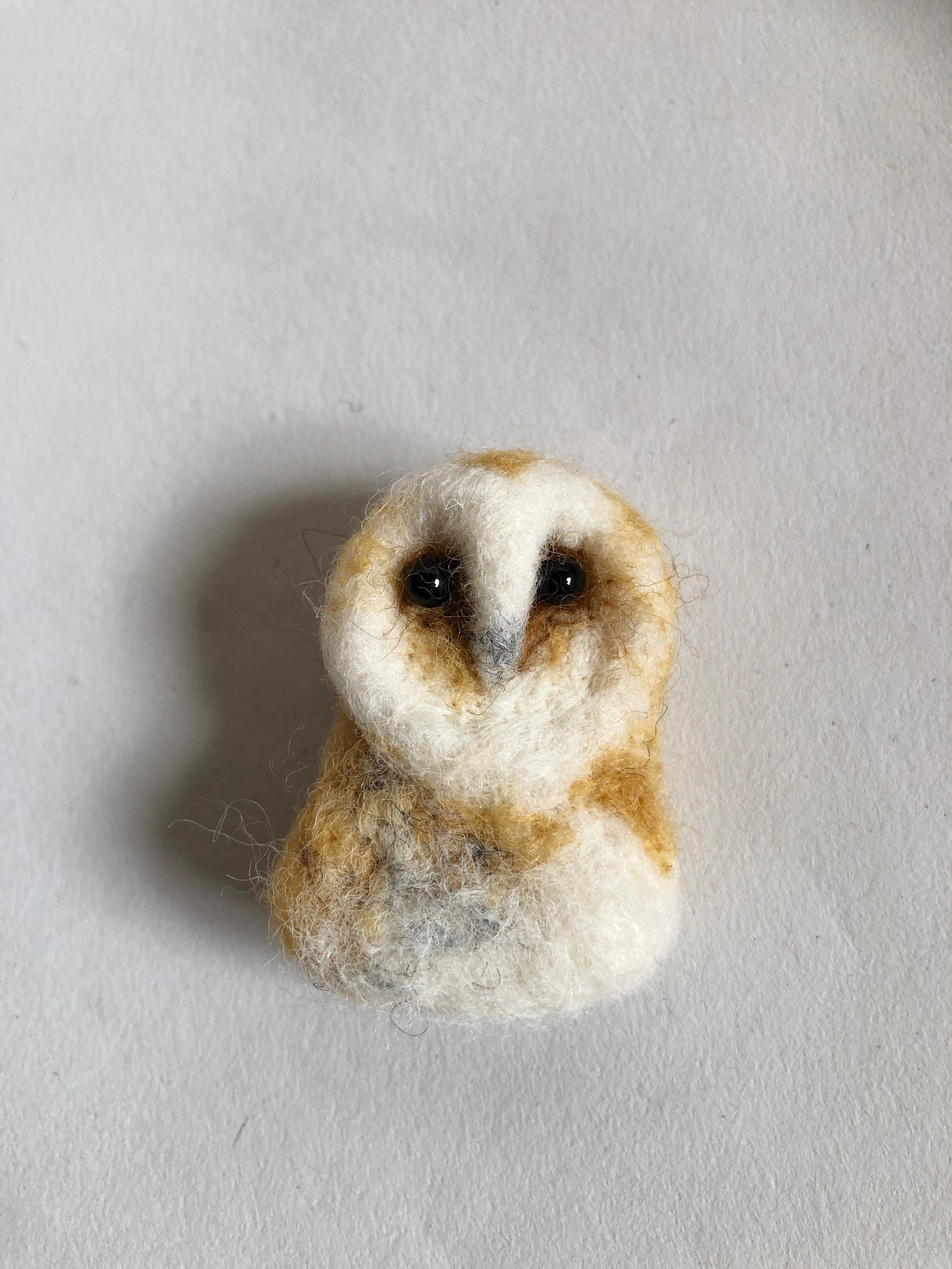 Needle Felted Barn Owl Brooch Badge