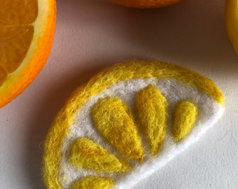 Needle Felted Citrus Lemon Slice Brooch Pin Badge