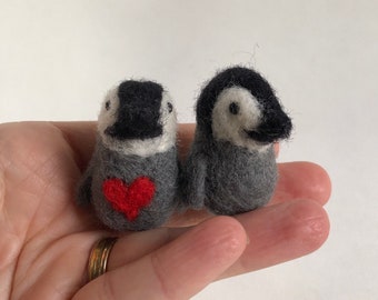 Needle Felted Miniature Valentine Love Heart Penguin