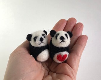 Needle Felted Miniature Valentine Love Heart Panda