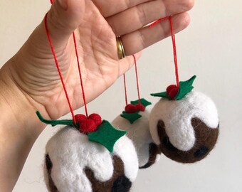 One Needle Felted Christmas Pudding Tree Bauble Decoration