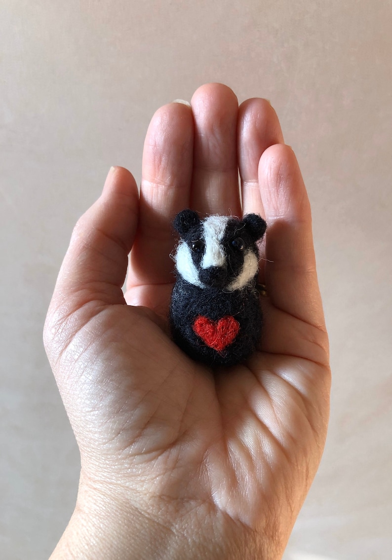 Miniature Needle Felted Valentine Love Heart Badger image 1