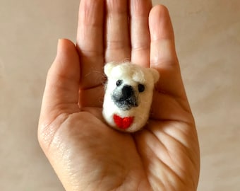 Mini Needle Felted Love Heart Valentines POLAR BEAR