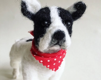 Needle felted wool fibre French Bulldog sculpture