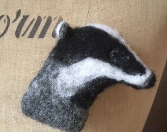 Needle felted BADGER brooch pin badge