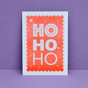 Postkarte – Ho Ho Ho – Neonorange – Weihnachtskarte V1 . DIN A6 . Risoprint