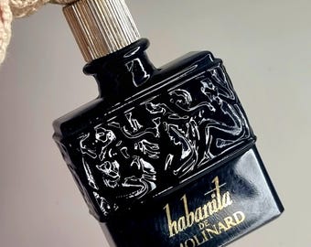 Superbe eau de parfum Lalique vintage 1988 en verre noir Molinard Habanita miniature splash de 7,5 ml, pas de boîte disponible