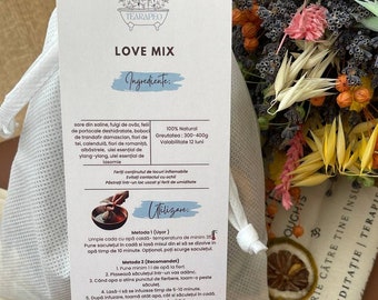 Love Mix Handmade Bath Tea Blend Tub Tea Bag Natural & Organic Floral with Bath Salts Herbal Bath Wellness Organic Bath Soak Handcrafted