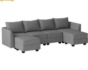 Sofa with Modular Sectionals and Storage Sectional Couch with U-Shaped Modular Sofa Seats for Living Room