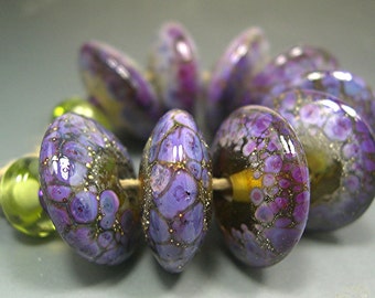 Handmade LAMPWORK Glass Bead Set DONNA MILLARD orchid purple silver sra supplies lamp work autumn fall winter