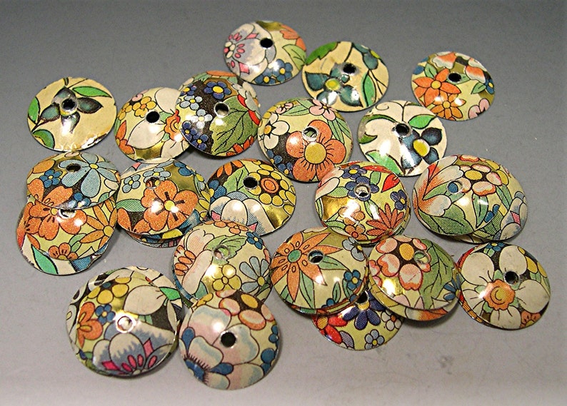 Metal Tin Vintage Floral Bead Caps Donna Millard jewelry bracelets earrings COSMOS image 2