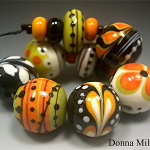 HANDMADE LAMPWORK Glass Beads SET Donna Millard sra lamp work orange green black halloween raven witch hippie boho gypsy image 5