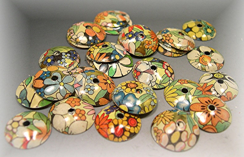 Metal Tin Vintage Floral Bead Caps Donna Millard jewelry bracelets earrings COSMOS image 3