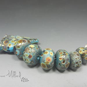 Artisan Lampwork Beads Handmade Lampwork Glass Bead Set DONNA MILLARD blue bird folk art turquoise brown black spring boho image 5