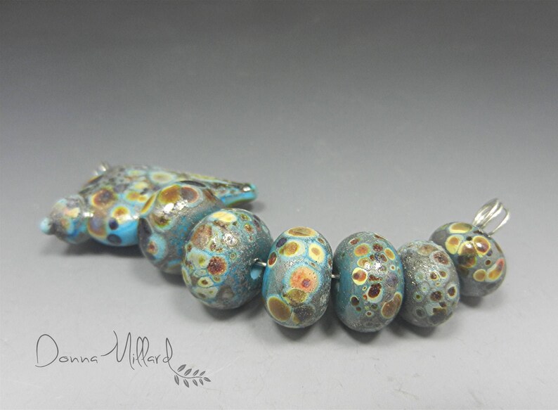 Artisan Lampwork Beads Handmade Lampwork Glass Bead Set DONNA MILLARD blue bird folk art turquoise brown black spring boho image 5