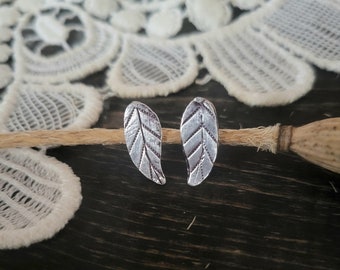 Sterling Silver Leaf earrings stud hand engraved minimalist boho bohemian style gift for her mom sister girlfriend