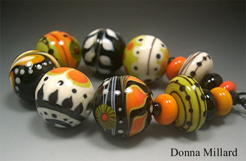 HANDMADE LAMPWORK Glass Beads SET Donna Millard sra lamp work orange green black halloween raven witch hippie boho gypsy image 4