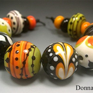 HANDMADE LAMPWORK Glass Beads SET Donna Millard sra lamp work orange green black halloween raven witch hippie boho gypsy image 2