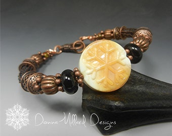 COPPER BRACELET Donna Millard SRA viking knit woven wire gift her boho bohemian gift for her snowflake winter snow wearable art jewelry